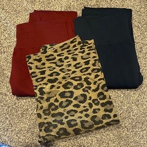Leopard Print, Black, and Red Leggings Set